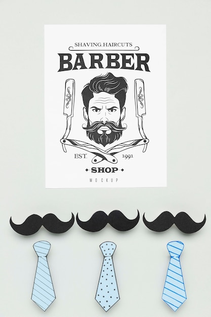 PSD top view barber shop poster with mock-up