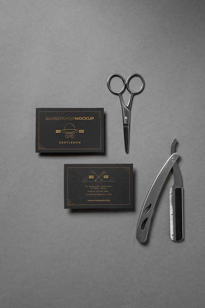 PSD top view on barbershop items mockup