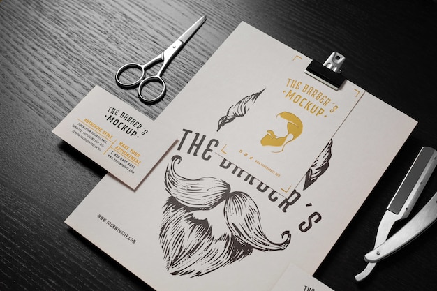 PSD top view on barbershop items mockup