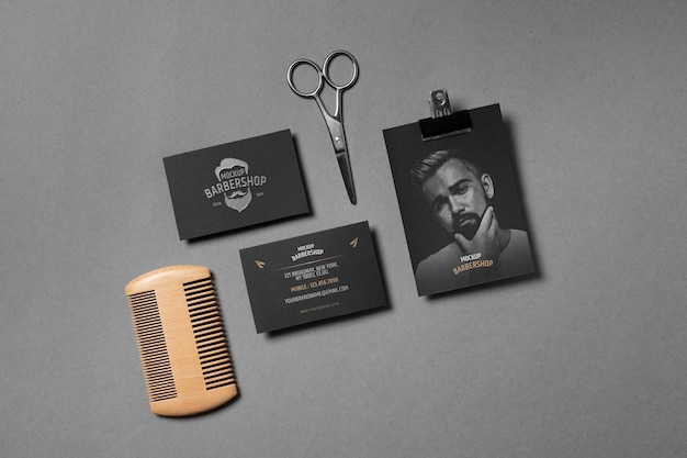 Top view on barbershop items mockup