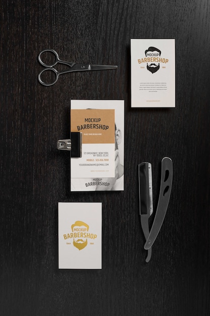 Top view on barbershop items mockup