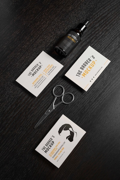 PSD top view on barbershop items mockup