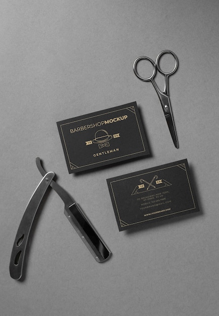 PSD top view on barbershop items mockup