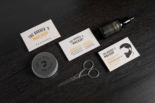 PSD top view on barbershop items mockup