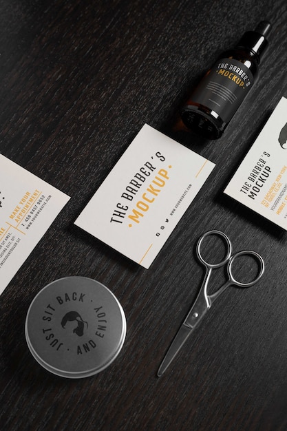 PSD top view on barbershop items mockup