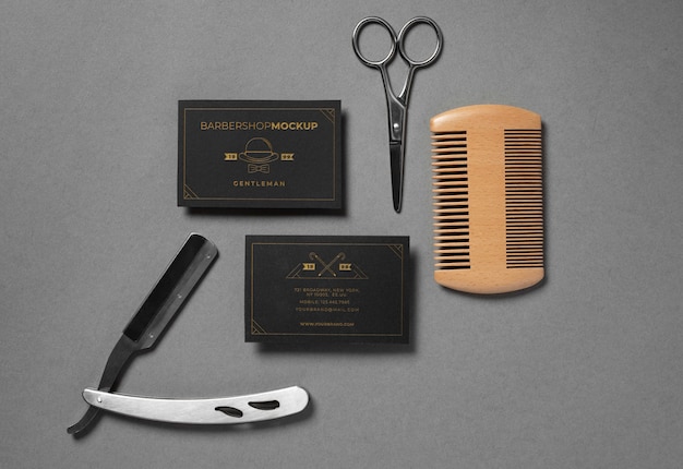 Top view on barbershop items mockup