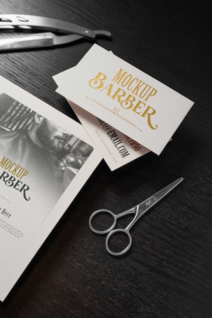 PSD top view on barbershop items mockup