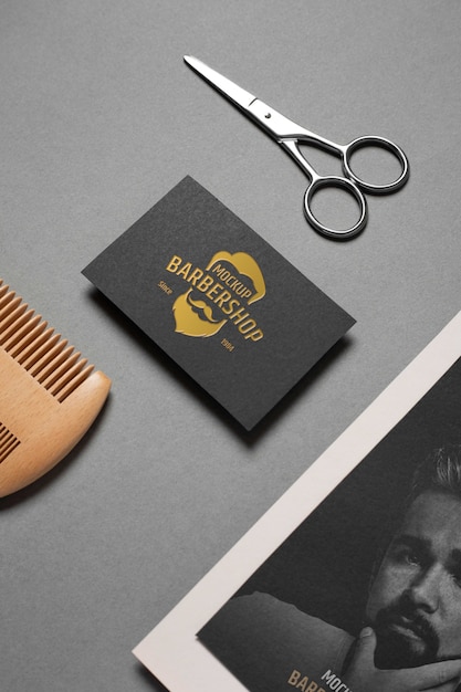 PSD top view on barbershop items mockup