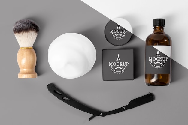 top view of barbershop items with razor