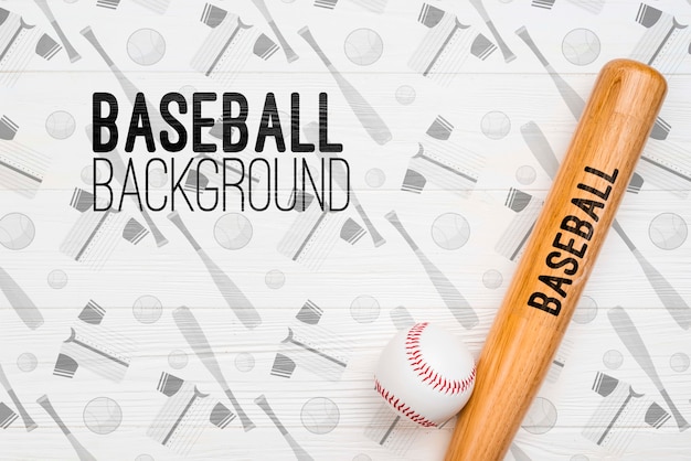 top view baseball bat and ball