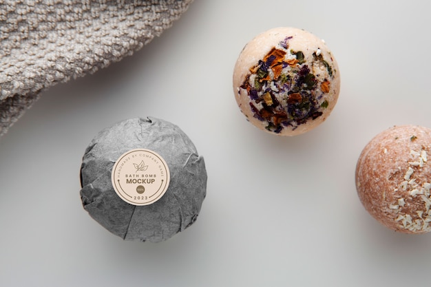 PSD top view bath bomb packaging mockup