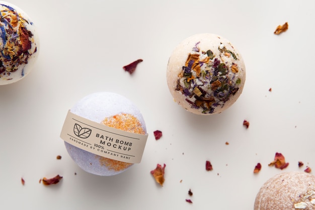 PSD top view bath bomb packaging mockup