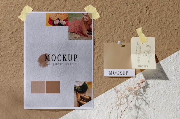 PSD vista dall'alto del bellissimo mock-up di moodboard autunnale