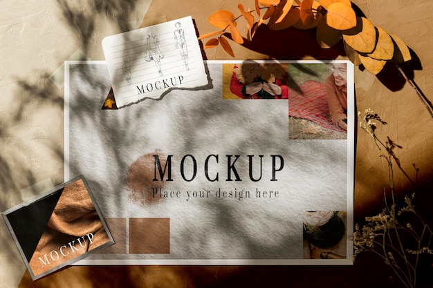 Vista dall'alto del bellissimo mock-up di moodboard autunnale