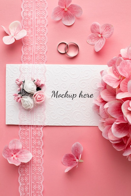 PSD top view of beautiful wedding concept mock-up