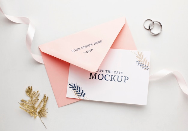 PSD top view of beautiful wedding concept mock-up