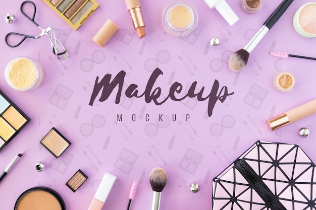 top view beauty products mock-up concept