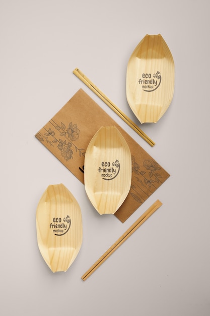 top view of biodegradable and environmentally friendly dishes