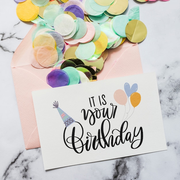 PSD top view birthday card mockup