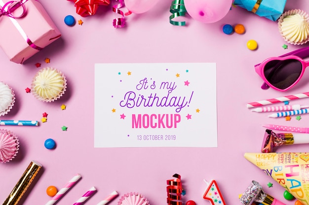 PSD top view birthday concept mock-up