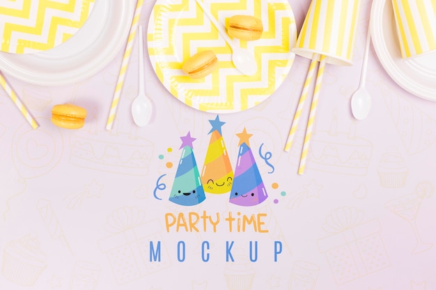 top view birthday concept with mock-up