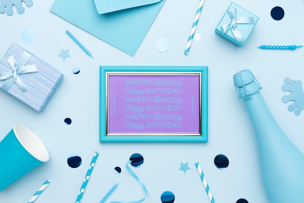 top view of birthday invitation mock-up with frame