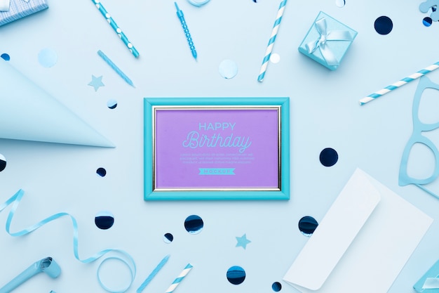 top view of birthday invitation mock-up with frame