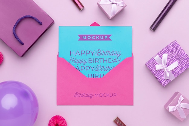 PSD top view of birthday invitation mock-up