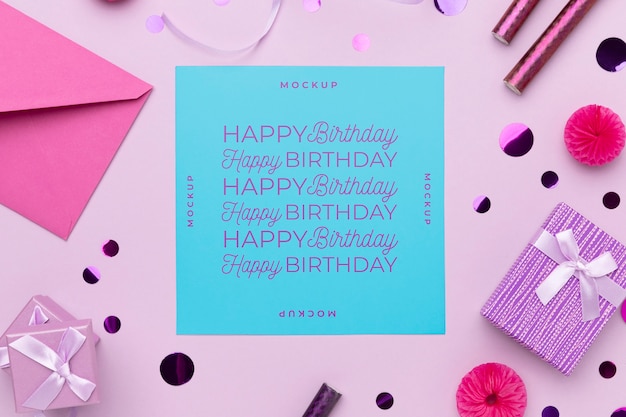 top view of birthday invitation mock-up