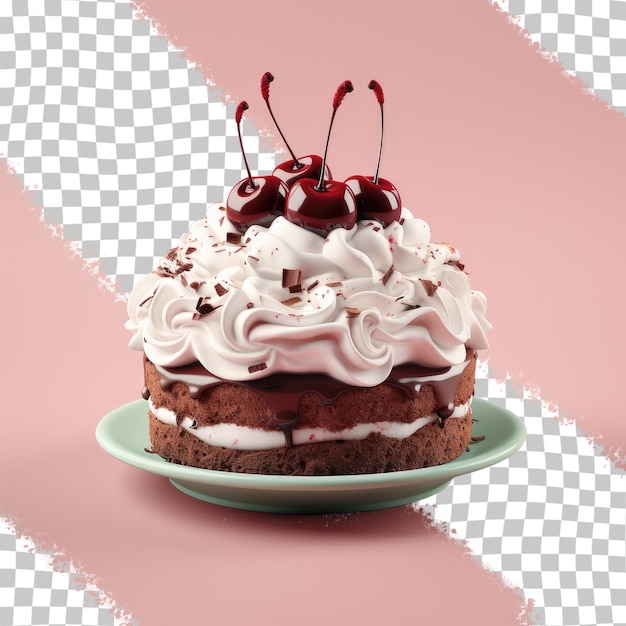 PSD top view of a black forest cake with whipped cream cherries and a transparent background 3d rendering