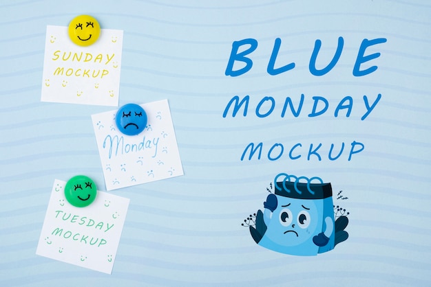 Top view blue monday concept