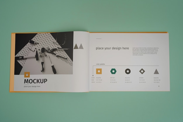 PSD top view over brand book mockup design