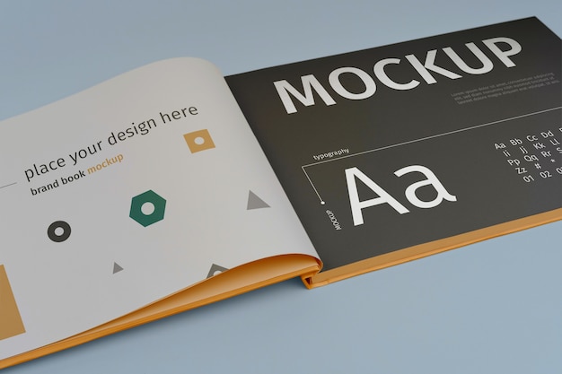 PSD vista dall'alto sul design del mockup del libro di marca