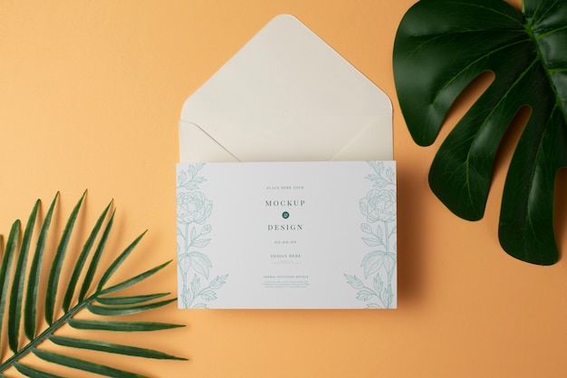top view on brazilian wedding invitation mockup