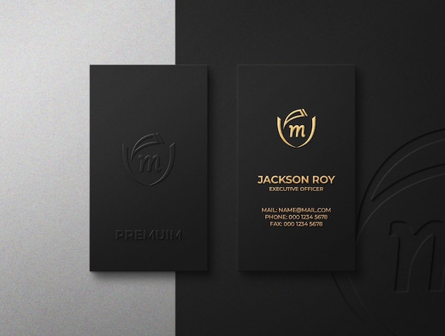 Top view business card logo mockup with embossed and letterpress effect