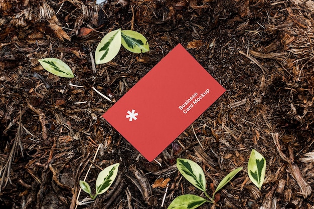 Top view on business card mockup on the ground