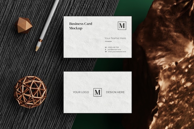 Top view on business card mockup