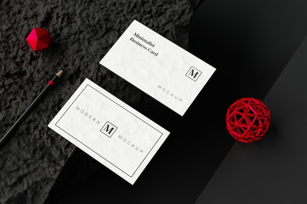 Top view on business card mockup