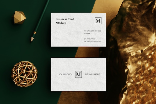 PSD top view on business card mockup