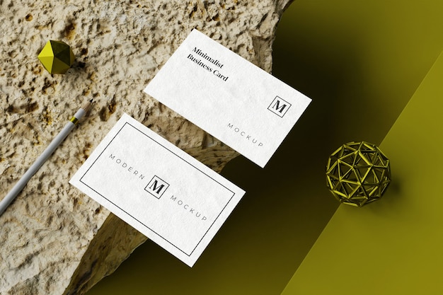 PSD top view on business card mockup