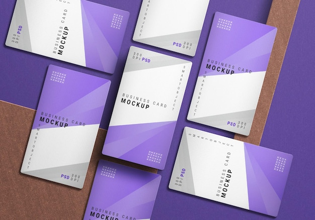 PSD top view on business card set mockup