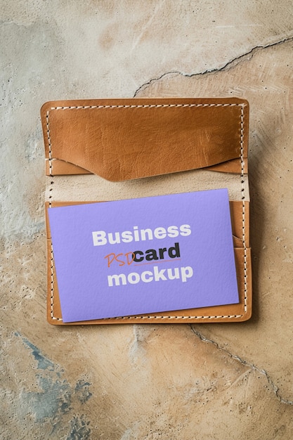 PSD top view business card in a wallet