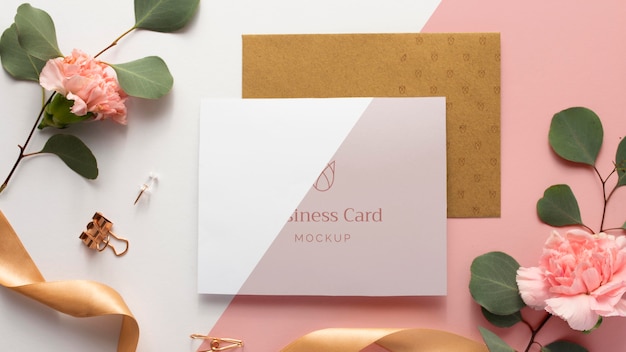 Top view business card with flowers