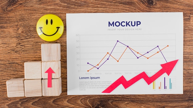 PSD mockup di statistiche aziendali vista dall'alto