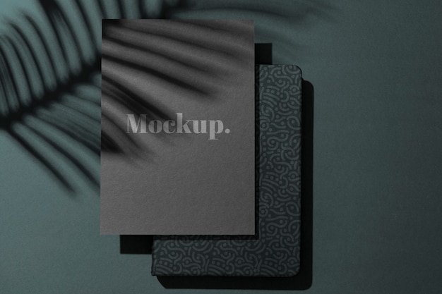 top view card and leaf mockup