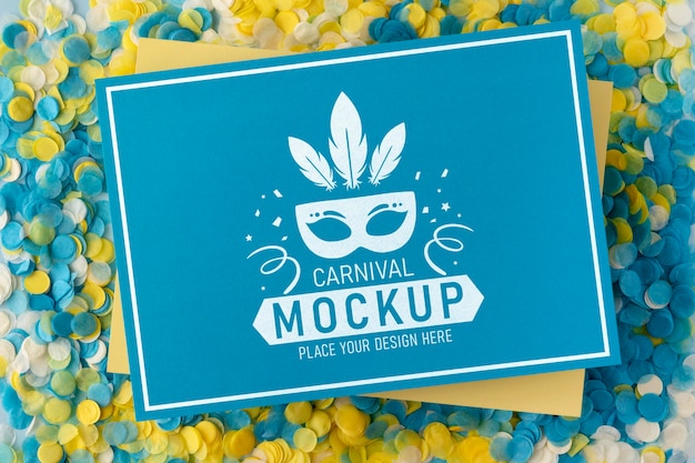 PSD top view card mock-up with confetti