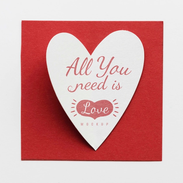 Top view of card with message and heart