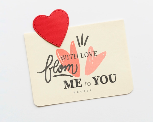 Top view of card with paper heart