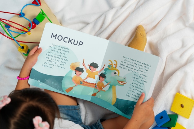 Top view on cardboard baby book mockup