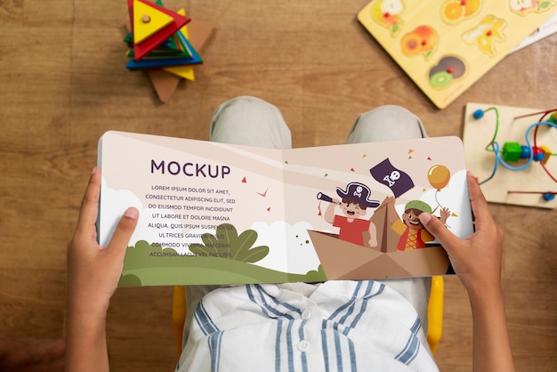 PSD top view on cardboard baby book mockup